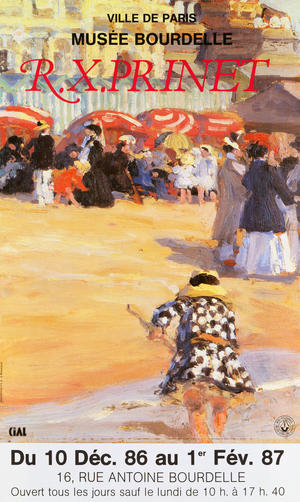 Near the sea in a resort, poster for a Rene Prinet exhibition at the Musee Bourdelle in Paris from 10th December 1986 to 1st February 1987 (lithograph)