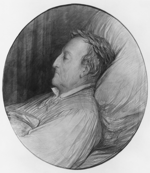 Gioacchino Rossini on his deathbed, 1868 (charcoal & gouache highlights on paper)