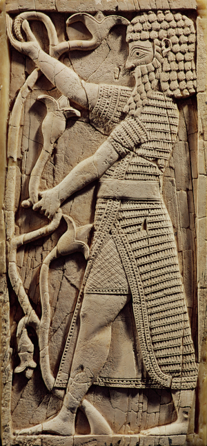 Relief depicting a warrior, from the Palace of Salmanassar III (858-823 BC) Nimrud (ivory) (see also 231660)