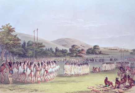 Choctaw Ball-Play Dance, 1834-35 (coloured engraving)