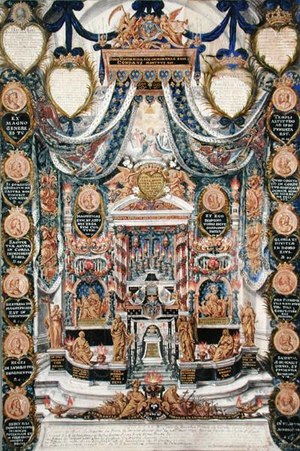 Decoration for the Burial of the Heart of Louis II de Bourbon (1621-86) Prince of Conde, at the Church of Saint-Louis-en-L'Ile, 1687 (gouache on paper)
