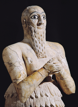 Detail of a statue of Itur-Shamagen, King of Mari, at prayer, from Mari, Middle Euphrates, 2800-2300 BC (alabaster)