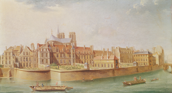 Houses in the Cloister of Notre-Dame, Paris (oil on canvas)