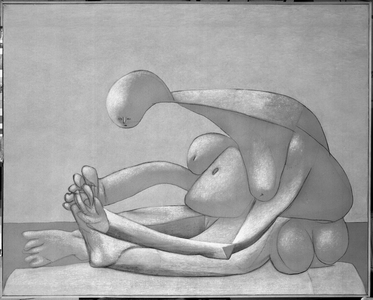 Woman Seated on the Beach, 1937 (oil & charcoal on canvas) (b/w photo)