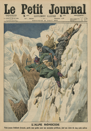Homicidal Alp, front cover illustration from 'Le Petit Journal', supplement illustre, 10th August 1913 (lithograph)