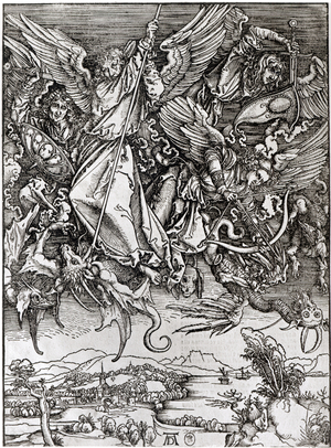 St. Michael and the Dragon, from a Latin edition, 1511 (xylograph)