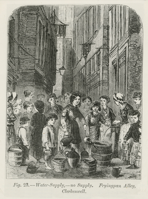 The Water supply in Fryingpan Alley, Clerkenwell, 1864 (engraving)