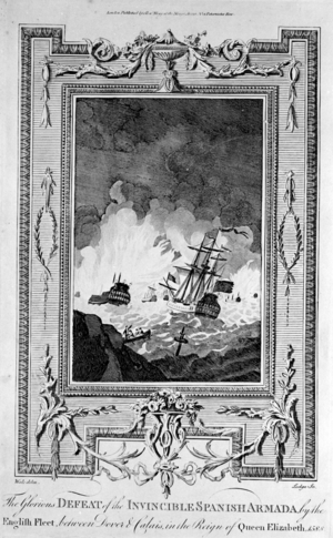 Defeat of the Spanish Armada, from 'The New and Complete Book of Martyrs', by Paul Wright (engraving)