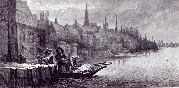 Flight of King James on the morning of December 11, 1688, from 'Leisure Hour', 1891 (engraving)