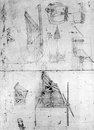 Machinery designs, fol. 394v (pen and ink on paper)