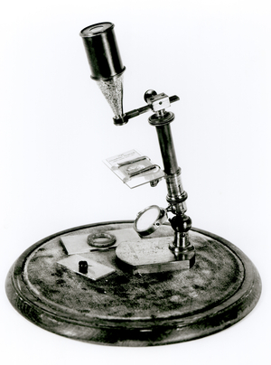 Darwin's microscope (b/w photo)