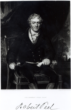 Portrait of Sir Robert Peel (1788-1850), engraved by H, Robinson (engraving)