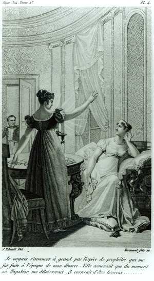 The Empress Josephine reveals the prophesy made to her by Marie Anne Adelaide Le Normand at the time of her divorce from Napoleon I in 1809, 1821 (litho)