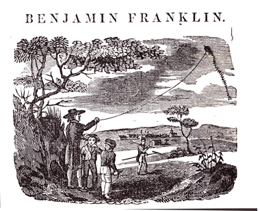 Benjamin Franklin (1706-90) Conducts his Kite Experiment (woodcut) (b/w photo)