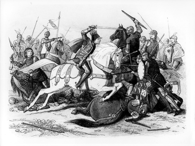 Richard III (1452-85) at the Battle of Bosworth in 1485 (engraving)
