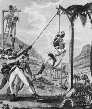 Revenge taken by the Black Army for the Cruelties practised on them by the French, engraved by Inigo Barlow, from 'An Historic Account of the Black Empire of Haiti', published in 1805 (engraving)