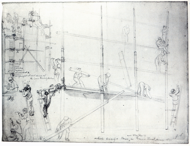 Putting up Scaffolding outside Craig's House, Francis Street, London, 1841 (pencil on paper)