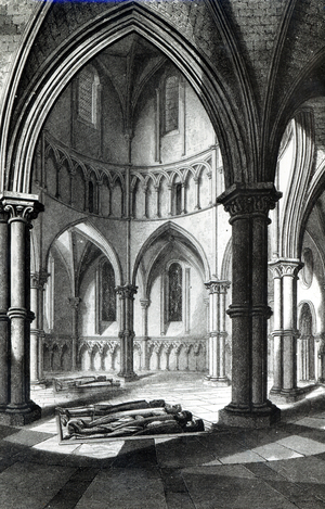 Interior of the Temple Church showing the effigies of the Knights (engraving) 9b/w photo)