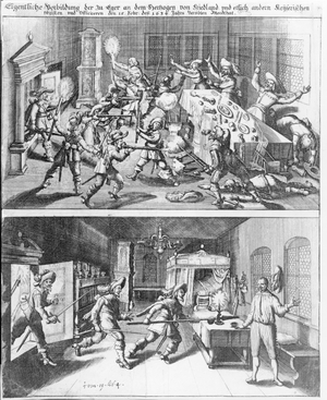 The Assassination of Albrecht von Wallenstein (1583-1634) at Eger by a Force of Irish and Scottish Officers Under the Command of General Butler, 25th February 1634 (engraving)