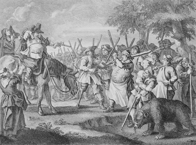 Hudibras' First Adventure, from 'Hudibras' by Samuel Butler, 1726 (engraving)
