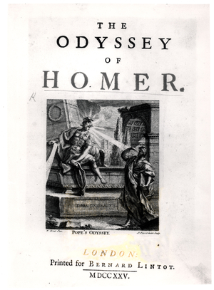 Title page for 'The Odyssey' by Homer, engraved by Pierre Fourdrinier (fl.1720-60) (engraving)