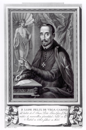 Portrait of Lope Felix de Vega Carpio (1562-1635) engraved by Fernando Selma (1752-1810) (engraving)
