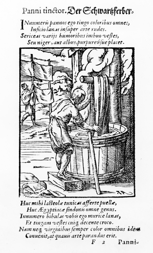 The Cloth Dyer, published by Hartman Schopper (woodcut) (b/w photo)