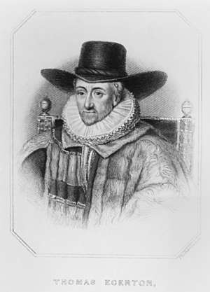 Portrait of Thomas Egerton (c.1540-1617) from 'Lodge's British Portraits', 1823 (engraving)