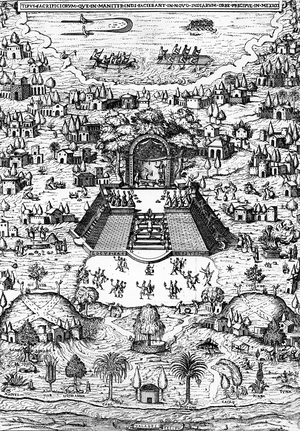 View of Mexico City from 'Rhetorica Christiana', by Didacus (Diego) Valades, printed in 1579 (engraving)