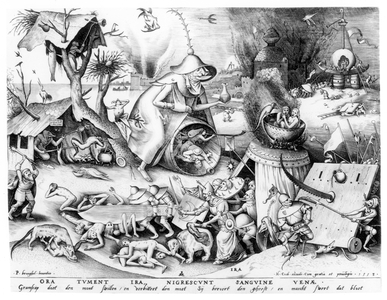 Anger (Ira), from the series of the " The Seven Deadly Sins", engraved by Pieter van der Heyden (c.1530-72) and published by Hieronymus Cock (c.1510-70), 1558 (engraving)