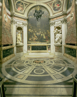 Interior view of the octagonal Chigi Chapel, begun by Raphael in 1513 and completed after 1652 by Bernini (photo)
