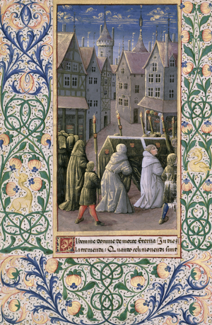 Ms Lat. Q.v.I.126 f.79v Burial procession, from the 'Book of Hours of Louis d'Orleans', 1469 (vellum)