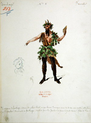 Costume design for a faun, for the opera 'Tannhauser', by Richard Wagner (1813-83) (w/c & ink on paper)