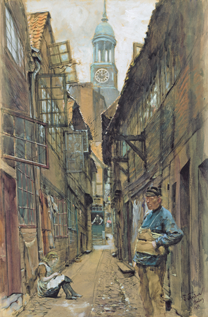 A Back Alley in Hamburg, 1891 (w/c on paper)