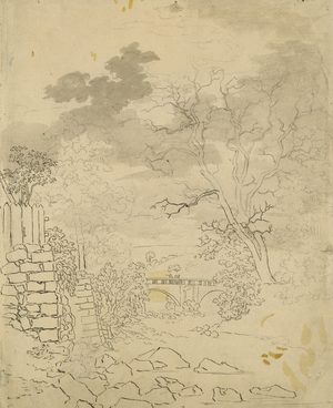 Stream with a Bridge, c.1799 (pencil, pen and ink on paper)