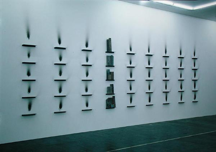 Untitled, 1984 (soot marks, iron brackets and wood)