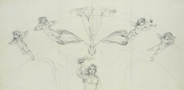 Aurora and Music, 1809 (pencil and wash on paper) (detail of the upper half)