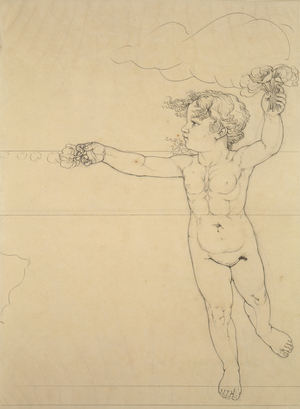 Right hand side Genie with a Rose, study for 'Morning', 1809 (pen and black ink over pencil on paper)