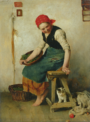 Young Girl with a Cat, 1884 (oil on paper)