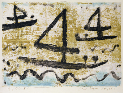 Three fours Sailing, 1940 (no 44) (wax paint and w/c on paper on cardboard)