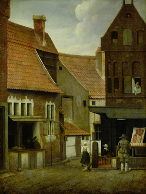 Street Scene (oil on panel)