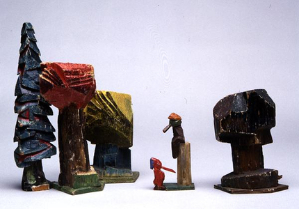 Woodland scene from the series 'The Town at the End of the World' (painted wood)