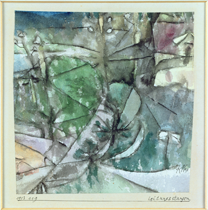 Utitlity Poles, 1913 (no 119) (w/c, pen and brush on paper on cardboard)