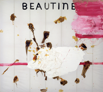 Beautine, 1990 (oil, resin, gesso, leather on sailcloth)