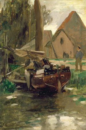 Small Harbour with a Boat (oil on paper laid down on board)