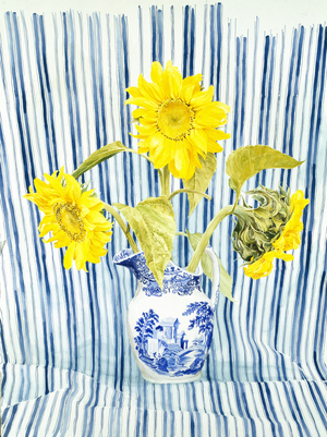 Sunflowers in Blue and White Jug 01 (w/c on paper)
