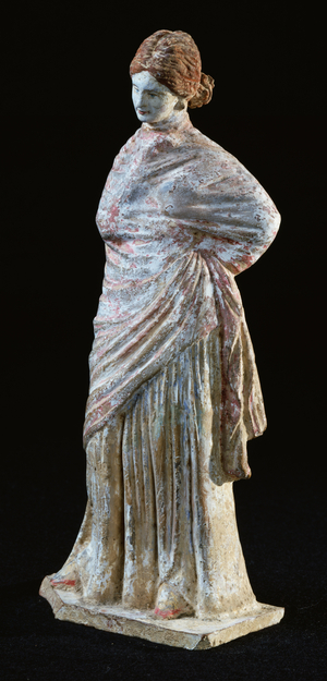 Statuette of a woman with draped clothing, from Tanagra, Boeotia (stone)