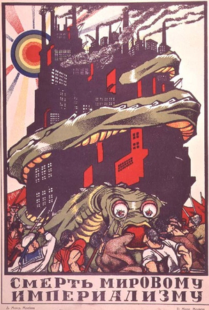 Poster depicting a monster wrapped round a city, from 'The Russian Revolutionary Poster' by V. Polonski, 1925