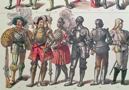 16th century armour, engraved by Friedrich Hottenroth (b.1840) (litho)