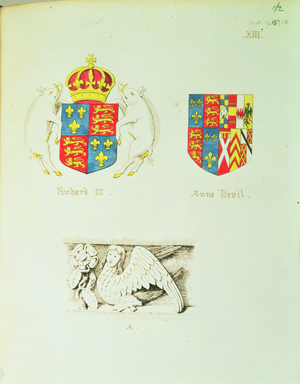 Coats of Arms of Richard III (1483-85) and Anne Neville (pen & ink with wash on paper)